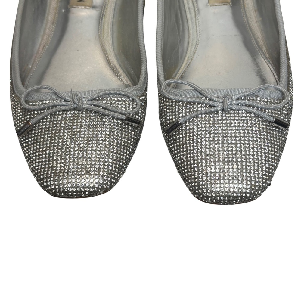 Steve Madden Ballet Flats 7.5 Silver Rhinestone Bow Sparkle Party Glam Y2K - Picture 6 of 11